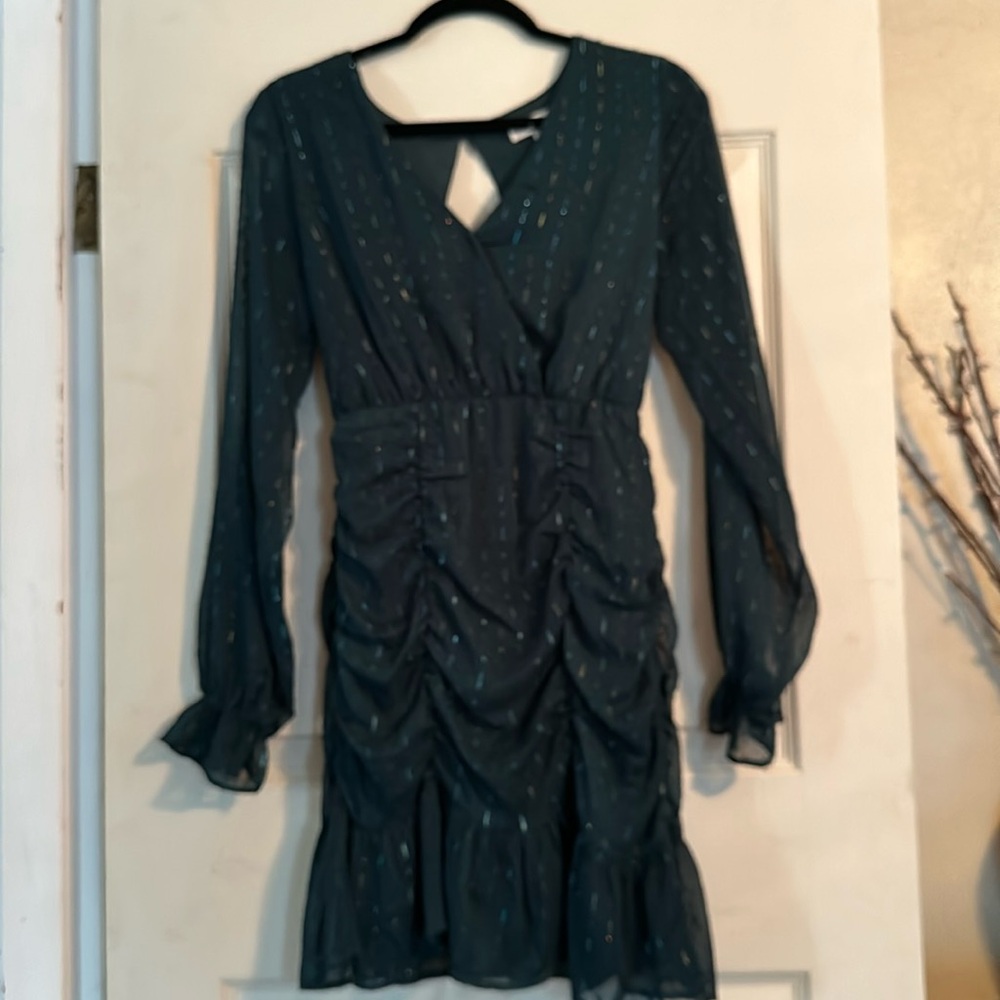 Green metallic open back dress